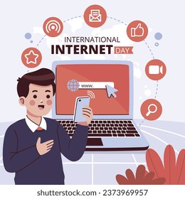 International Internet day background. world internet day celebration. October 29. Happy Internet day concept. Cartoon Vector illustration. Poster, Banner, Greeting Card, Social Media Post, Template.