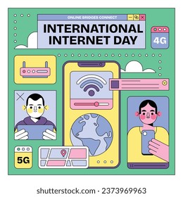 Antecedentes del Día Internacional de Internet. celebración mundial del día de internet. 29 de octubre. Feliz día de Internet. Ilustración del vector de dibujos animados. Afiche, Cartel, Tarjeta de felicitación, Publicación en medios sociales, Plantilla.