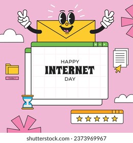 Internationaler Internet-Tageshintergrund. Weltnetztagsfeier. 29. Oktober. Happy Internet Day Konzept. Cartoon, Vektorgrafik. Poster, Banner, Grußkarte, Social Media Post, Vorlage.