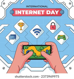 International Internet day background. world internet day celebration. October 29. Happy Internet day concept. Cartoon Vector illustration. Poster, Banner, Greeting Card, Social Media Post, Template.