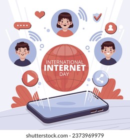 Antecedentes del Día Internacional de Internet. celebración mundial del día de internet. 29 de octubre. Feliz día de Internet. Ilustración del vector de dibujos animados. Afiche, Cartel, Tarjeta de felicitación, Publicación en medios sociales, Plantilla.