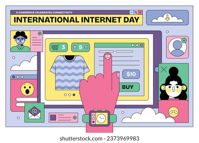 Antecedentes del Día Internacional de Internet. celebración mundial del día de internet. 29 de octubre. Feliz día de Internet. Ilustración del vector de dibujos animados. Afiche, Cartel, Tarjeta de felicitación, Publicación en medios sociales, Plantilla.