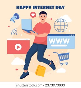 International Internet day background. world internet day celebration. October 29. Happy Internet day concept. Cartoon Vector illustration. Poster, Banner, Greeting Card, Social Media Post, Template.