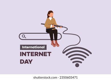 International internet day. Template design with hand drawing style. Colored flat vector illustration isolated. 