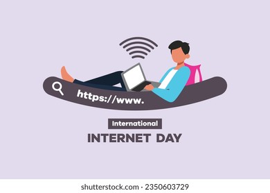 International internet day. Template design with hand drawing style. Colored flat vector illustration isolated. 