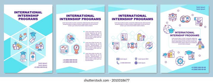 International internship programs brochure template. Intern abroad. Flyer, booklet, leaflet print, cover design with linear icons. Vector layouts for presentation, annual reports, advertisement pages