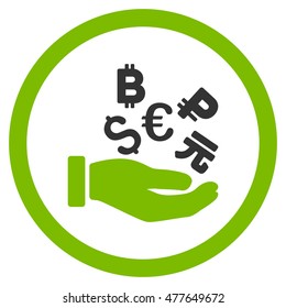 International Investment rounded icon. Vector illustration style is flat iconic bicolor symbol, eco green and gray colors, white background.