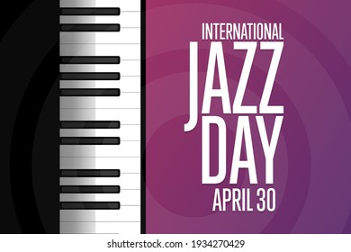 Internationaler Jazz-Tag. 30. April. Urlaubskonzept. Vorlage für Hintergrund, Banner, Karte, Poster mit Texteinschrift. Vektorgrafik EPS10