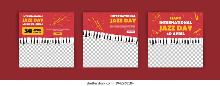 International Jazz Day. Jazz Day Banner Of Music Band In Concert. Banners Vector For Social Media Ads, Web Ads, Business Messages, Discount Flyers And Big Sale Banner.