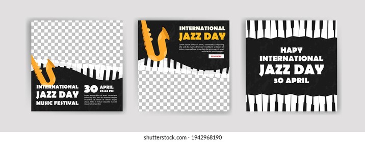 International Jazz Day. Jazz Day Banner Of Music Band In Concert. Banners Vector For Social Media Ads, Web Ads, Business Messages, Discount Flyers And Big Sale Banner.