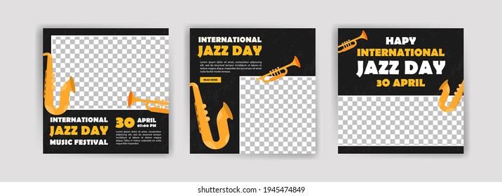 International Jazz Day. Jazz Day Banner Of Music Band In Concert. Banners Vector For Social Media Ads, Web Ads, Business Messages, Discount Flyers And Big Sale Banner.