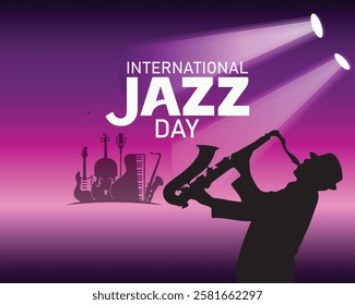 International Jazz Day banner of music band instruments. Banner, poster, card, postcard, placard, background design.