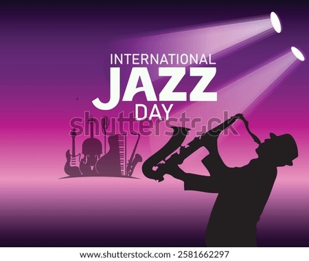 International Jazz Day banner of music band instruments. Banner, poster, card, postcard, placard, background design.