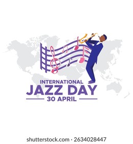 Celebração do Dia Internacional do Jazz. Vetor do Dia Internacional do Jazz. Projeto plano de fundo do Dia Mundial do Jazz. 30 de abril. ilustração vetorial, cartaz, banner, panfleto, saudação, convite e evento.
