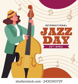International Jazz Day Celebration. World Jazz Day background. Happy Jazz Day. April 30. Cartoon Vector illustration design for Poster, Banner, Flyer, Greeting, Card, Cover, Post, invitation, Event.