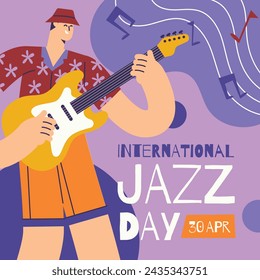 International Jazz Day Celebration. World Jazz Day background. Happy Jazz Day. April 30. Cartoon Vector illustration design for Poster, Banner, Flyer, Greeting, Card, Cover, Post, invitation, Event.