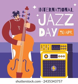 International Jazz Day Celebration. World Jazz Day background. Happy Jazz Day. April 30. Cartoon Vector illustration design for Poster, Banner, Flyer, Greeting, Card, Cover, Post, invitation, Event.