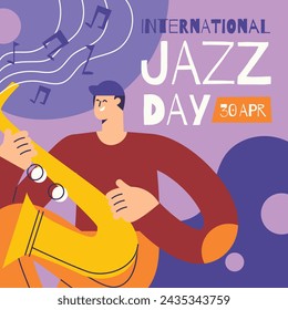 International Jazz Day Celebration. World Jazz Day background. Happy Jazz Day. April 30. Cartoon Vector illustration design for Poster, Banner, Flyer, Greeting, Card, Cover, Post, invitation, Event.