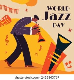 International Jazz Day Celebration. World Jazz Day background. Happy Jazz Day. April 30. Cartoon Vector illustration design for Poster, Banner, Flyer, Greeting, Card, Cover, Post, invitation, Event.