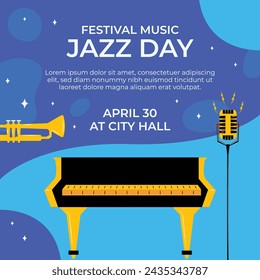 International Jazz Day Celebration. World Jazz Day background. Happy Jazz Day. April 30. Cartoon Vector illustration design for Poster, Banner, Flyer, Greeting, Card, Cover, Post, invitation, Event.