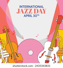 International Jazz Day Celebration. World Jazz Day background. Happy Jazz Day. April 30. Cartoon Vector illustration design for Poster, Banner, Flyer, Greeting, Card, Cover, Post, invitation, Event.