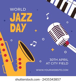 Celebración del Día Internacional del Jazz Fondo del Día Mundial del Jazz Feliz Día del Jazz. 30 de abril. Diseño de ilustración vectorial de dibujos animados para cartel, pancarta, volante, saludo, tarjeta, cubierta, correo, invitación, evento.