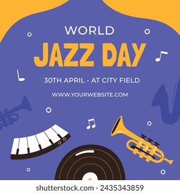 International Jazz Day Celebration. World Jazz Day background. Happy Jazz Day. April 30. Cartoon Vector illustration design for Poster, Banner, Flyer, Greeting, Card, Cover, Post, invitation, Event.