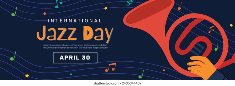 International Jazz Day Celebration. World Jazz Day background. Happy Jazz Day. April 30. Cartoon Vector illustration design for Poster, Banner, Flyer, Greeting, Card, Cover, Post, invitation, Event.