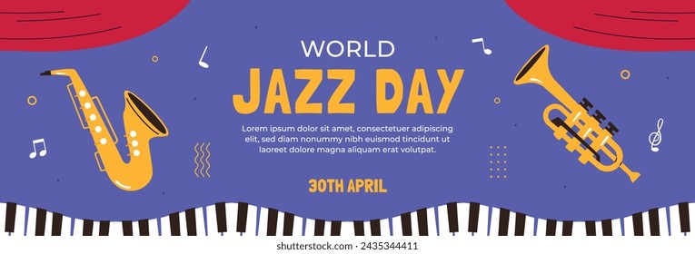 International Jazz Day Celebration. World Jazz Day background. Happy Jazz Day. April 30. Cartoon Vector illustration design for Poster, Banner, Flyer, Greeting, Card, Cover, Post, invitation, Event.