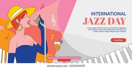 Celebración del Día Internacional del Jazz Fondo del Día Mundial del Jazz Feliz Día del Jazz. 30 de abril. Diseño de ilustración vectorial de dibujos animados para cartel, pancarta, volante, saludo, tarjeta, cubierta, correo, invitación, evento.