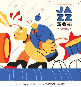 International Jazz Day Celebration. World Jazz Day background. Happy Jazz Day. April 30. Cartoon Vector illustration design for Poster, Banner, Flyer, Greeting, Card, Cover, Post, invitation, Event.