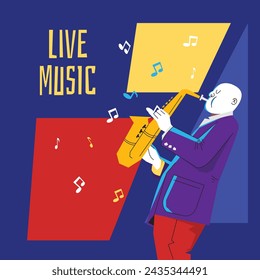 In: International Jazz Day Celebration. Hintergrund des World Jazz Day. Happy Jazz Day. 30. April. Cartoon Vektor Illustration Design für Poster, Banner, Flyer, Gruß, Karte, Cover, Post, Einladung, Event.