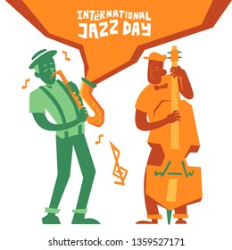 International jazz day festival poster, two jazz musician illustration in artistic style