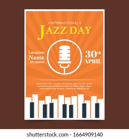 international jazz day flat poster template with piano and mic