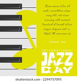 International Jazz Day greetings with piano keys and silhouette of musical note