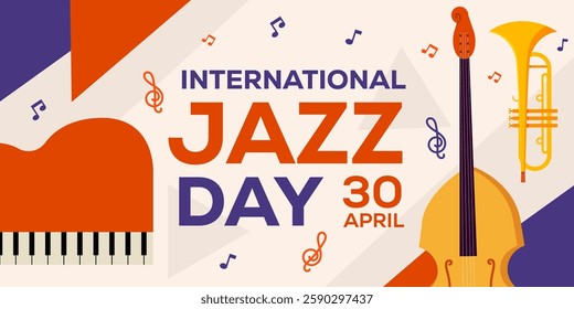 international jazz day horizontal banner illustration in flat design