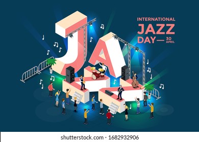 international jazz day. Isometric illustration. Vector. People at a jazz concert.