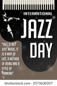 International Jazz Day, jazz music festival poster template design, piano, saxophonist, minimal style with organic shaped background. Design element for print, brochure, flyer, invitation, sound, song