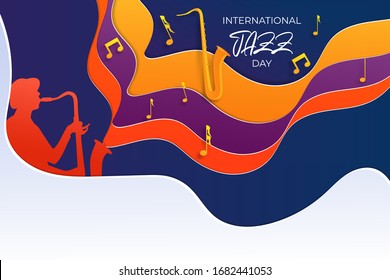 International jazz day poster with paper craft style, vector illustration