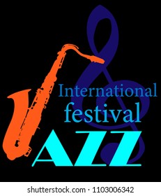 international jazz festival, saxophone and violin key, vector image