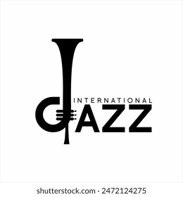 Diseño internacional de palabra de Jazz con ilustración de saxofón en la letra J.