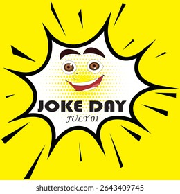 International Joke day July 1, Social Media Post Design Template vector Layered Smile Icon And cards, banners, posters, social media and more. Yellow background.