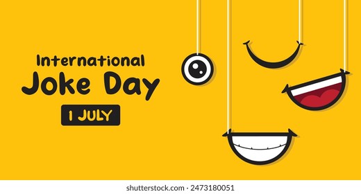 International Joke Day. Mouth, eye and more. Great for cards, banners, posters, social media and more. Yellow background.