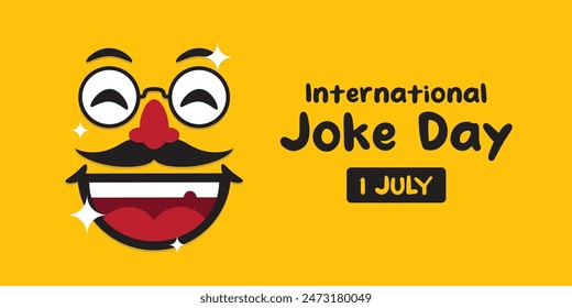 International Joke Day. Mouth, eyes, mustache and nose. Great for cards, banners, posters, social media and more. Yellow background.