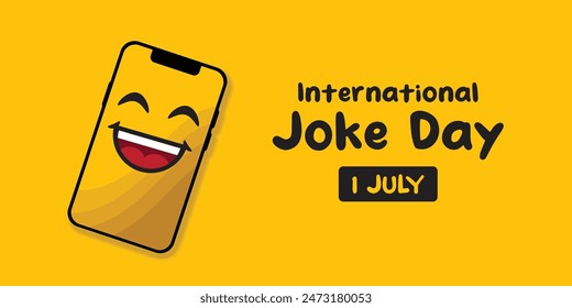 International Joke Day. Mouth and smart phone. Great for cards, banners, posters, social media and more. Yellow background.