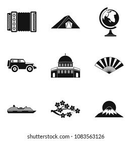 International journey icons set. Simple set of 9 international journey vector icons for web isolated on white background