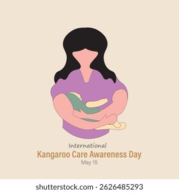 Vetor do Dia Internacional da Consciência dos Cuidados com Canguru, ilustração. Todos os anos, em 15 de maio, os defensores educam e aumentam a conscientização sobre o contato entre a pele e a pele. Mãe e filho.