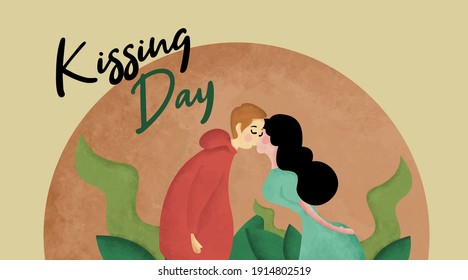 International Kissing Day Illustration with Water Color Effect. International Day of Kissing Banner Vector.