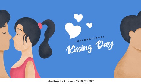 International Kissing Day Illustration with Water Color Effect. International Day of Kissing Banner Vector.