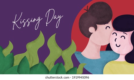 International Kissing Day Illustration with Water Color Effect. International Day of Kissing Banner Vector.